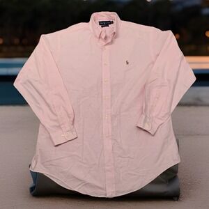 Vintage 80s Polo Ralph Lauren Oxford Shirt Mens 16 XL Pink Yarmouth Flesh Pony